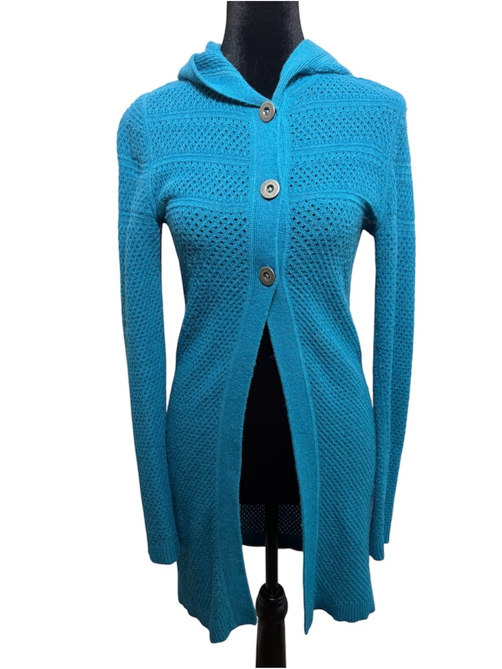 Title Nine Hooded Merino Wool Alpaca Blend Long Cardigan Sweater Teal